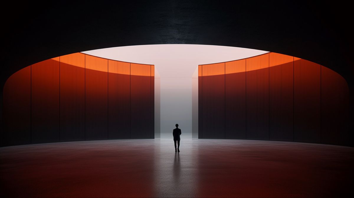 Abstract portrait lit in orange and teal, representing AI-driven momentum
